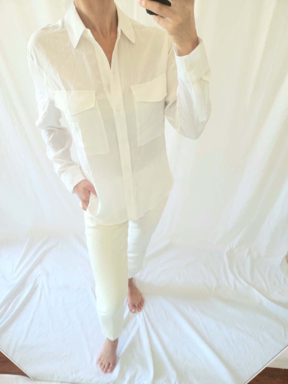 Rails 100% Silk White Button-Down Shirt